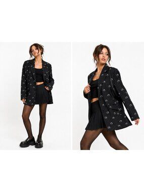 FOREVER 21 HELLO KITTY FRIENDS jacket blazer pinstripe black MEDIUM oversized